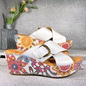 NWOT Born Handcrafted Mosaic Leather Floral Wedges Sandals Shoes Boho Size 7